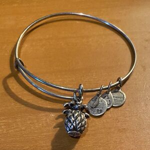 Alex And Ani Pineapple Charm Bangle Bracelet Silver Tone Energy Adjustable 7”